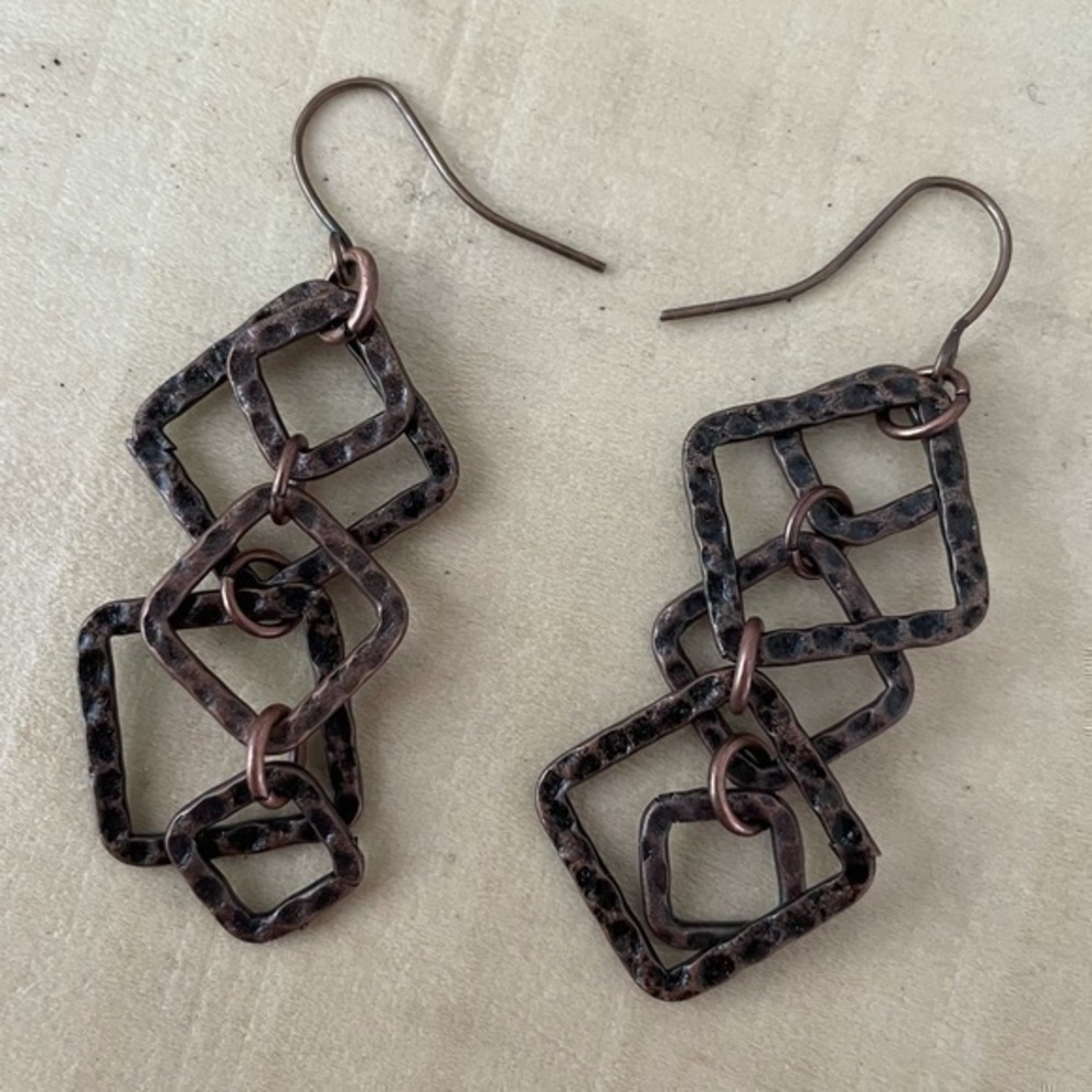 2/$29 Handmade Layered Hammered Copper Earring 2” Textured Metal Minimalist Boho